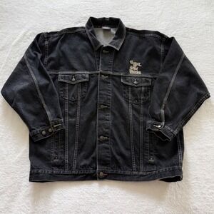 Vintage SOHK School of Hard Knocks Denim Jacket Mens 3XL Black Hip Hop 90s